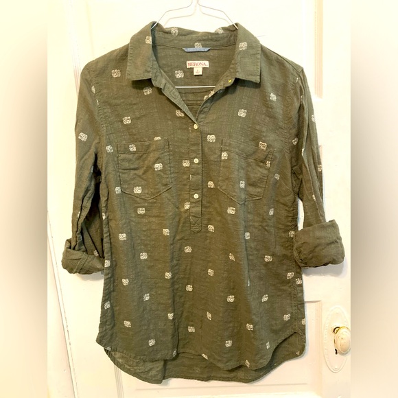 Merona Tops - Merona Green Collar Button Down Cotton Shirt with Elephants